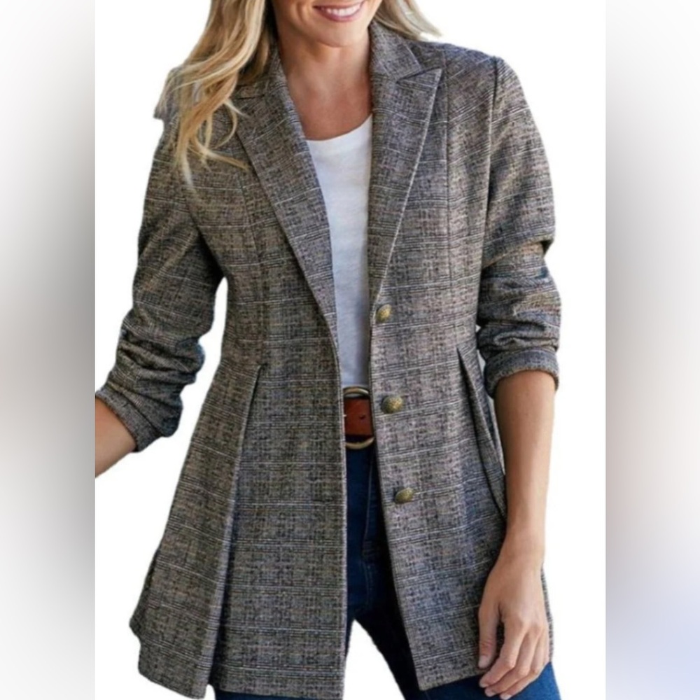 Soft Surroundings Charcoal Plaid Blazer
